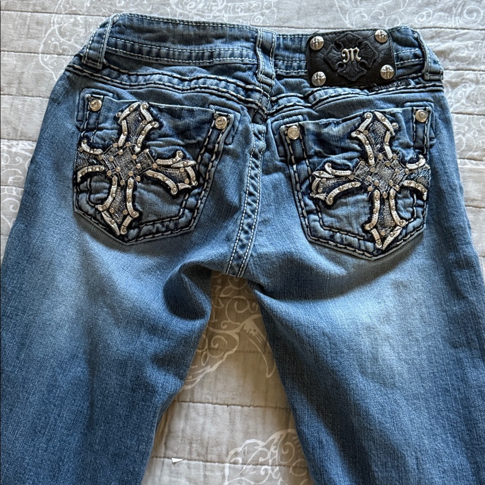 Miss me jeans with studded cross on back pockets